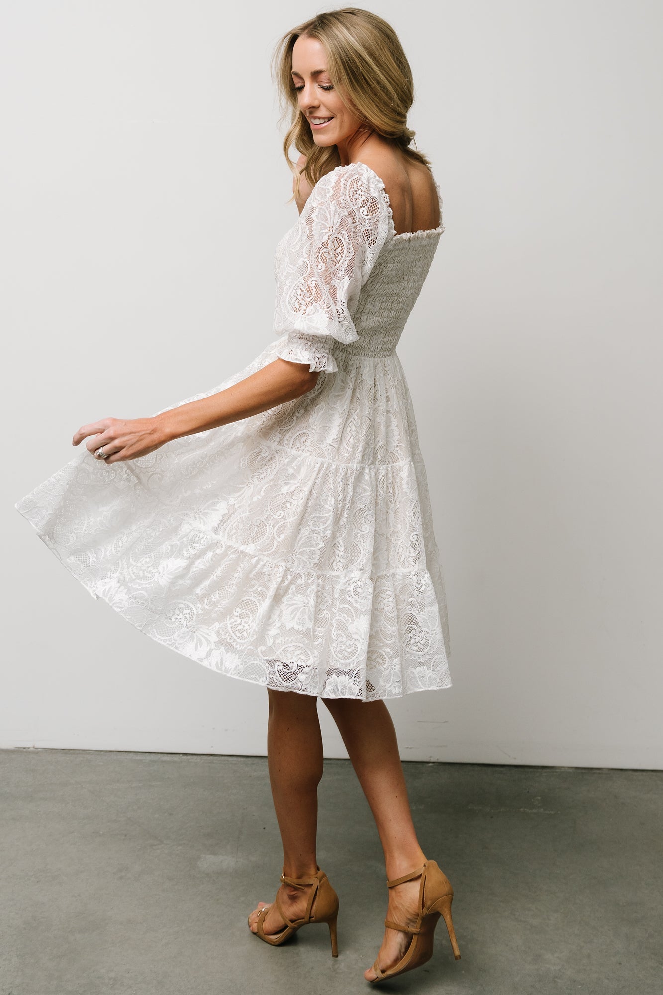 Tate Smocked Lace Short Dress | Off White Really Cheap