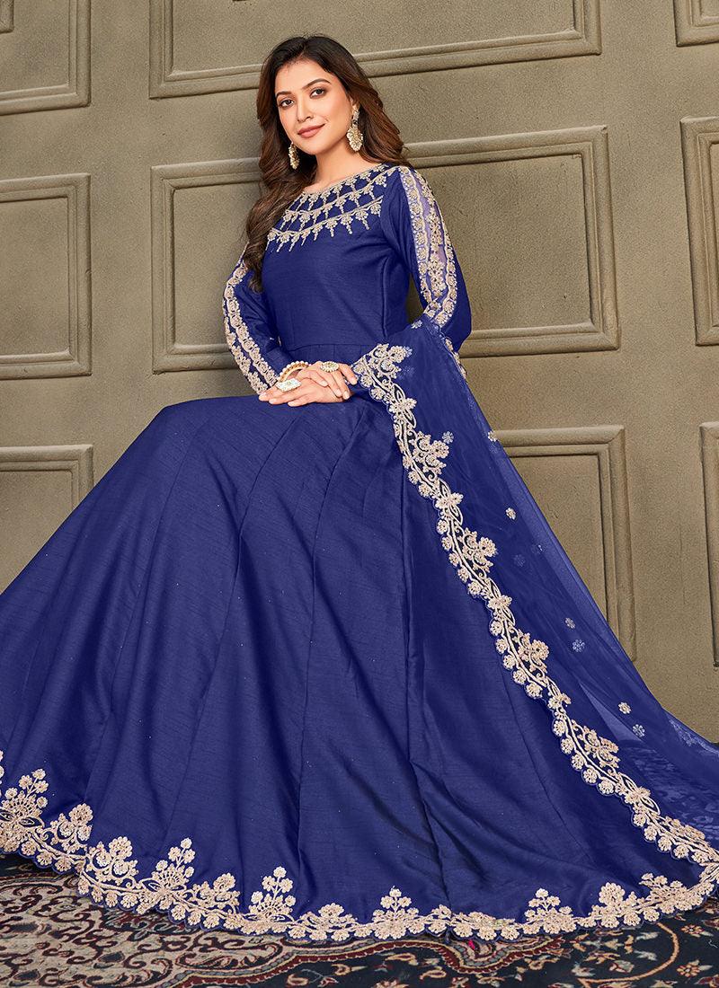 Art Silk Fabric Blue Indian Long Gown Amazing Pice Cheap Online