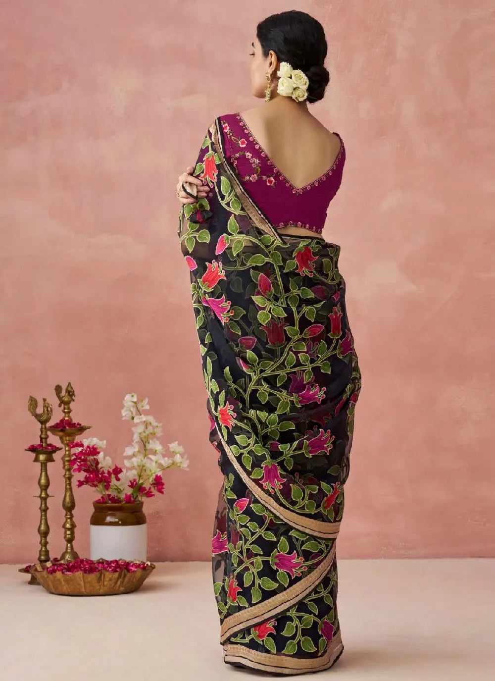 Black Organza Printed Woven Worked Designer Saree For Sale Online