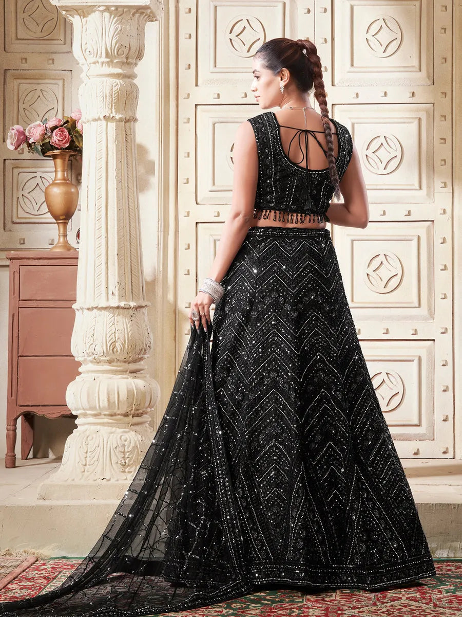 Black Zarkan  Net Lehenga Set For Bridal Wear Cheap Eastbay