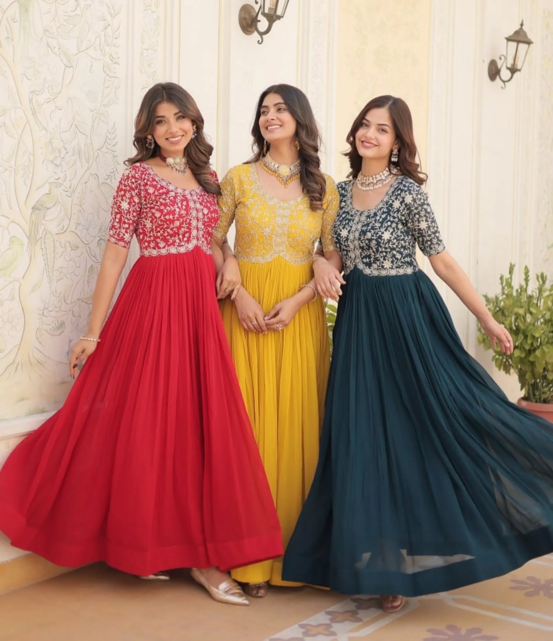 Rama georgette readymade Embroidered A-line gown Tumblr Sale Online