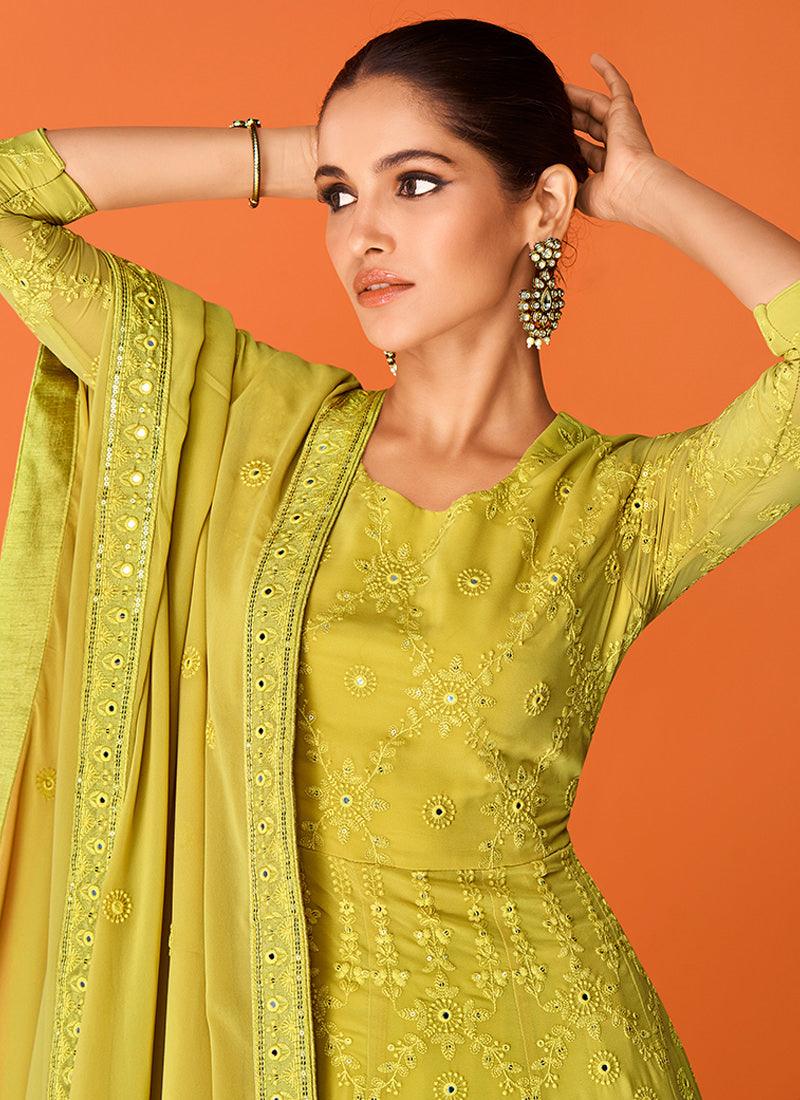 Embroidered Light Green Georgette Gown Visa Payment