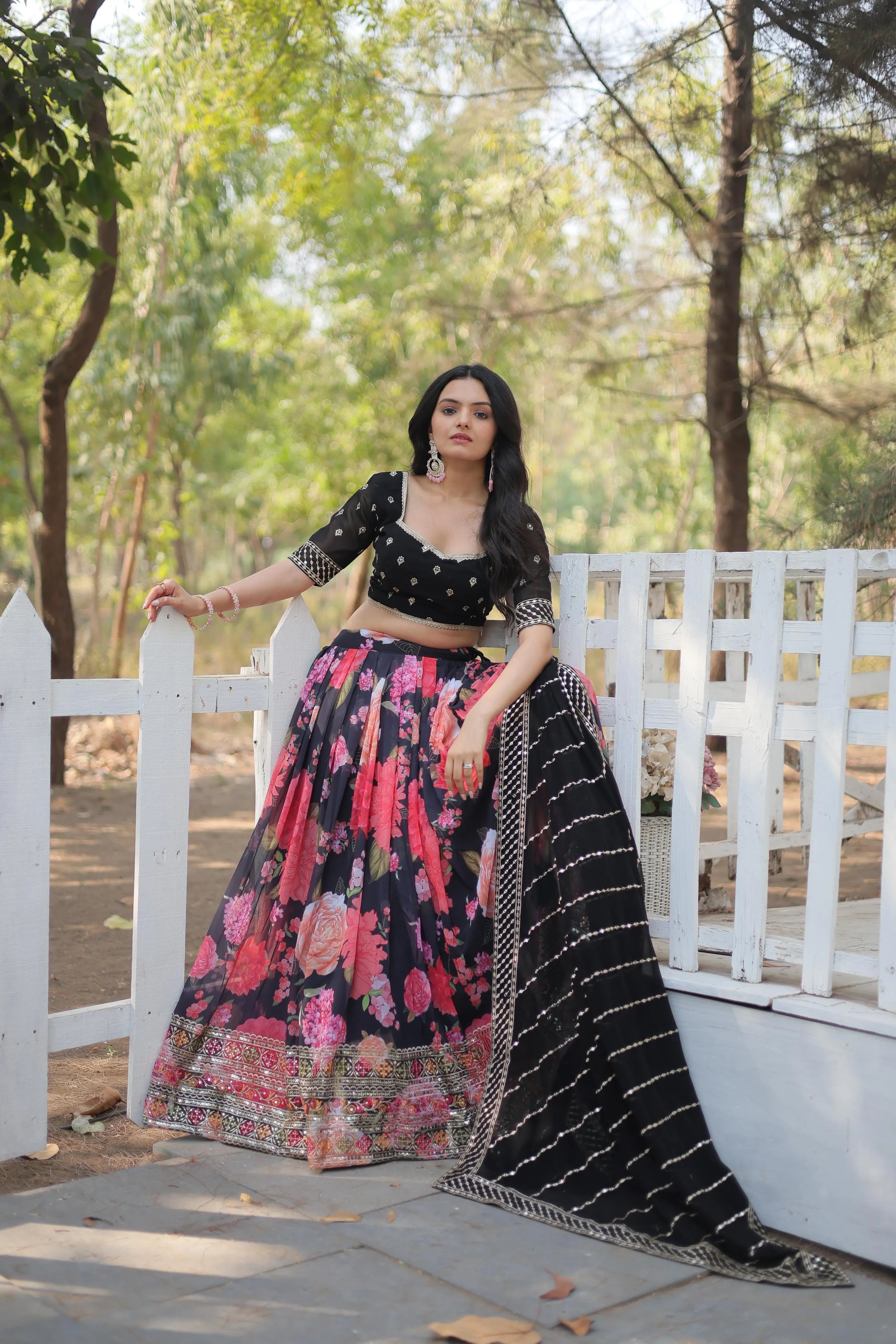 Black Floral Digital Printed Sequins Embroidered Lehenga Choli Free Shipping Get To Buy