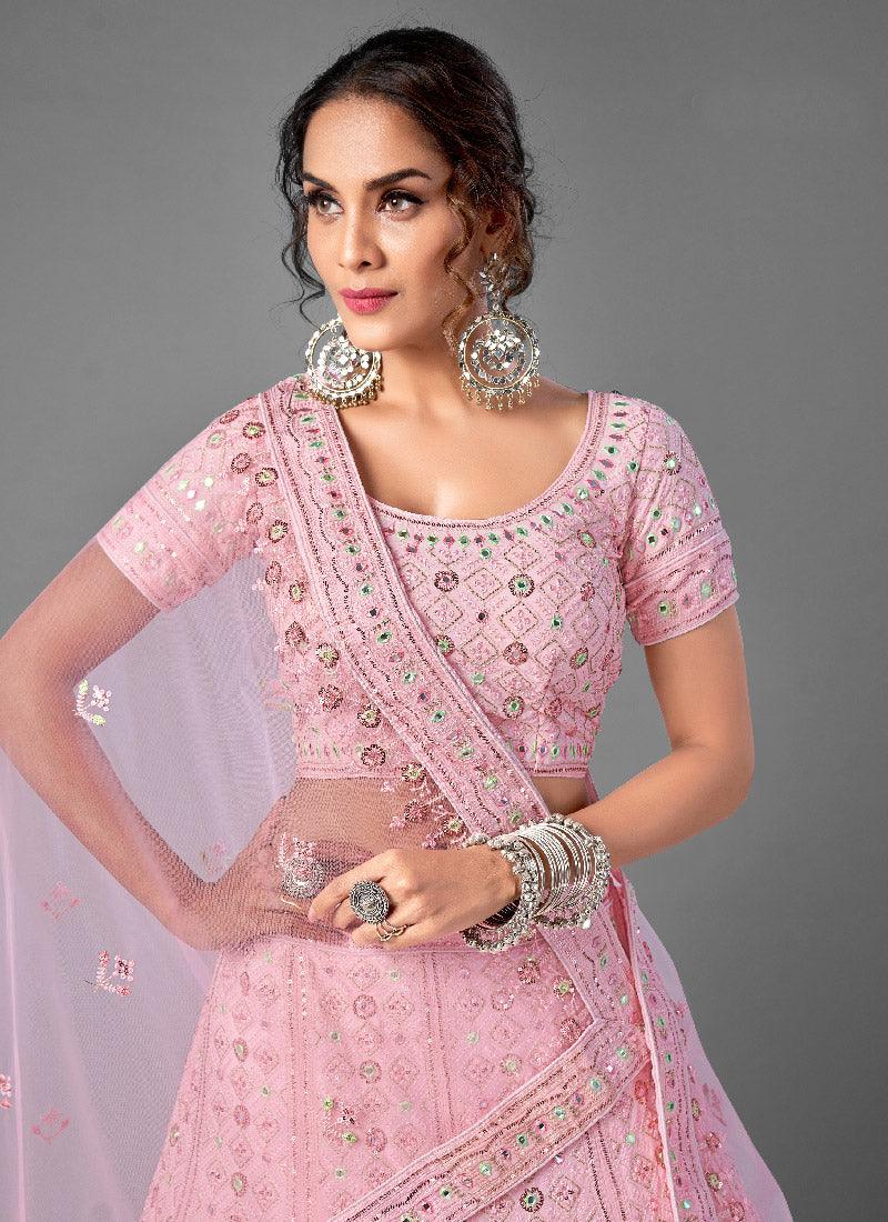 Glamorous Georgette Base Heavy Work Bridal Pink Lehenga Choli Cheap For Nice