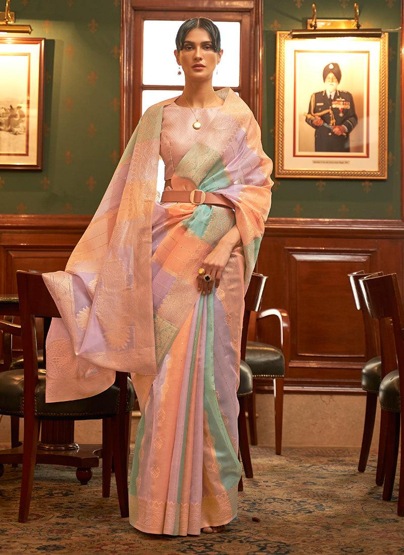 Light Purple Color Organza Fabric Silk Weave Work Saree From China Sale Online