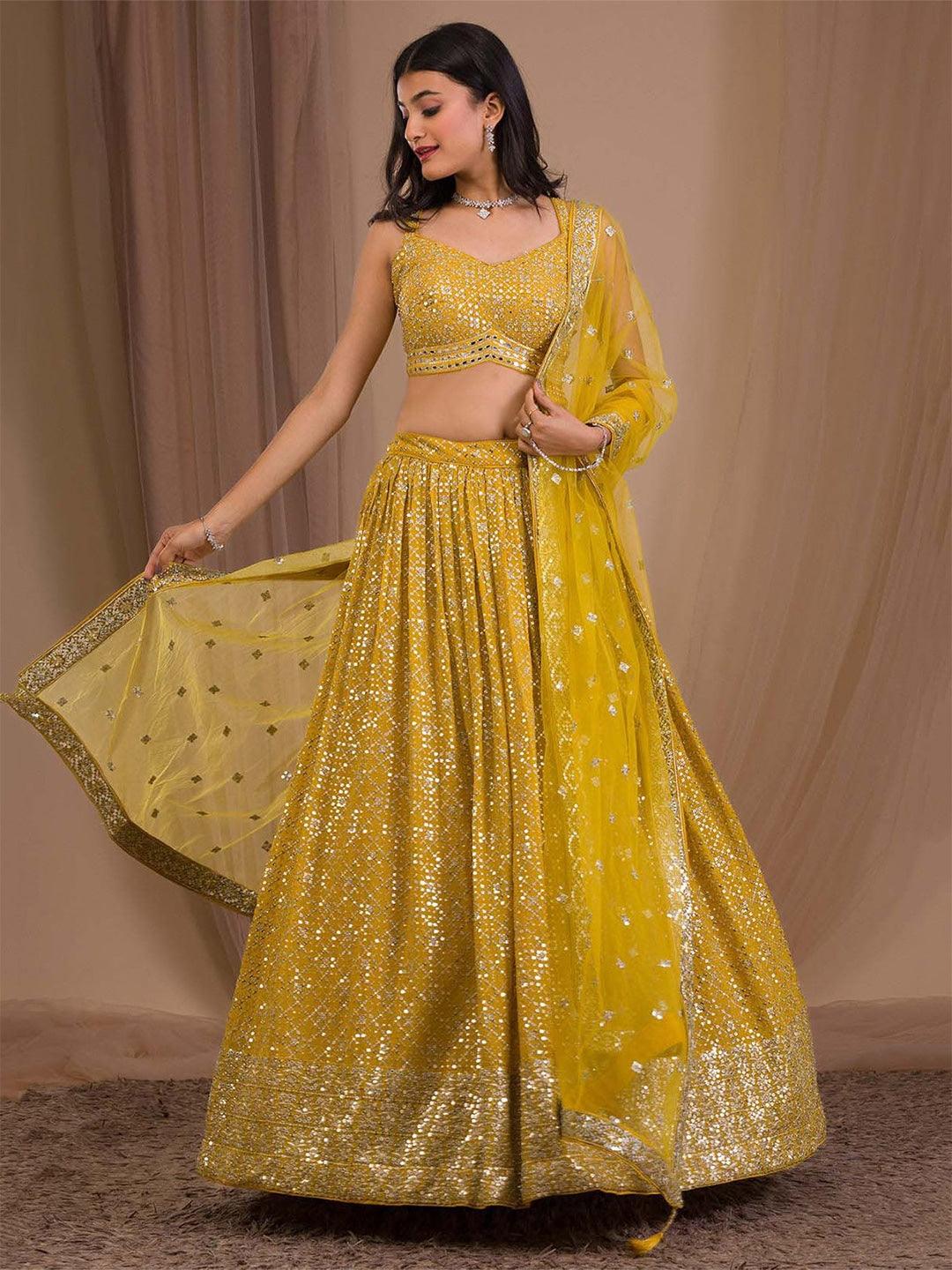 Yellow Georgette Embroidered and Sequinned lehenga choli Latest