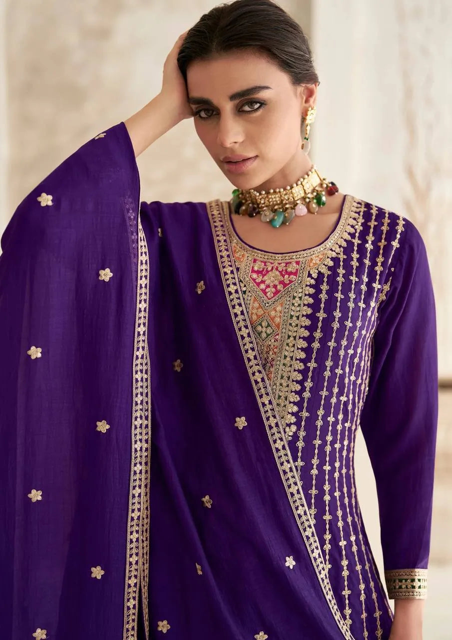 Jubilant Purple Chinon Embroidered Salwar Kameez Latest Cheap Online