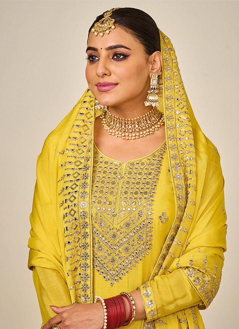 Yellow Color Silk Base Pakistani Dress Real Sale Online