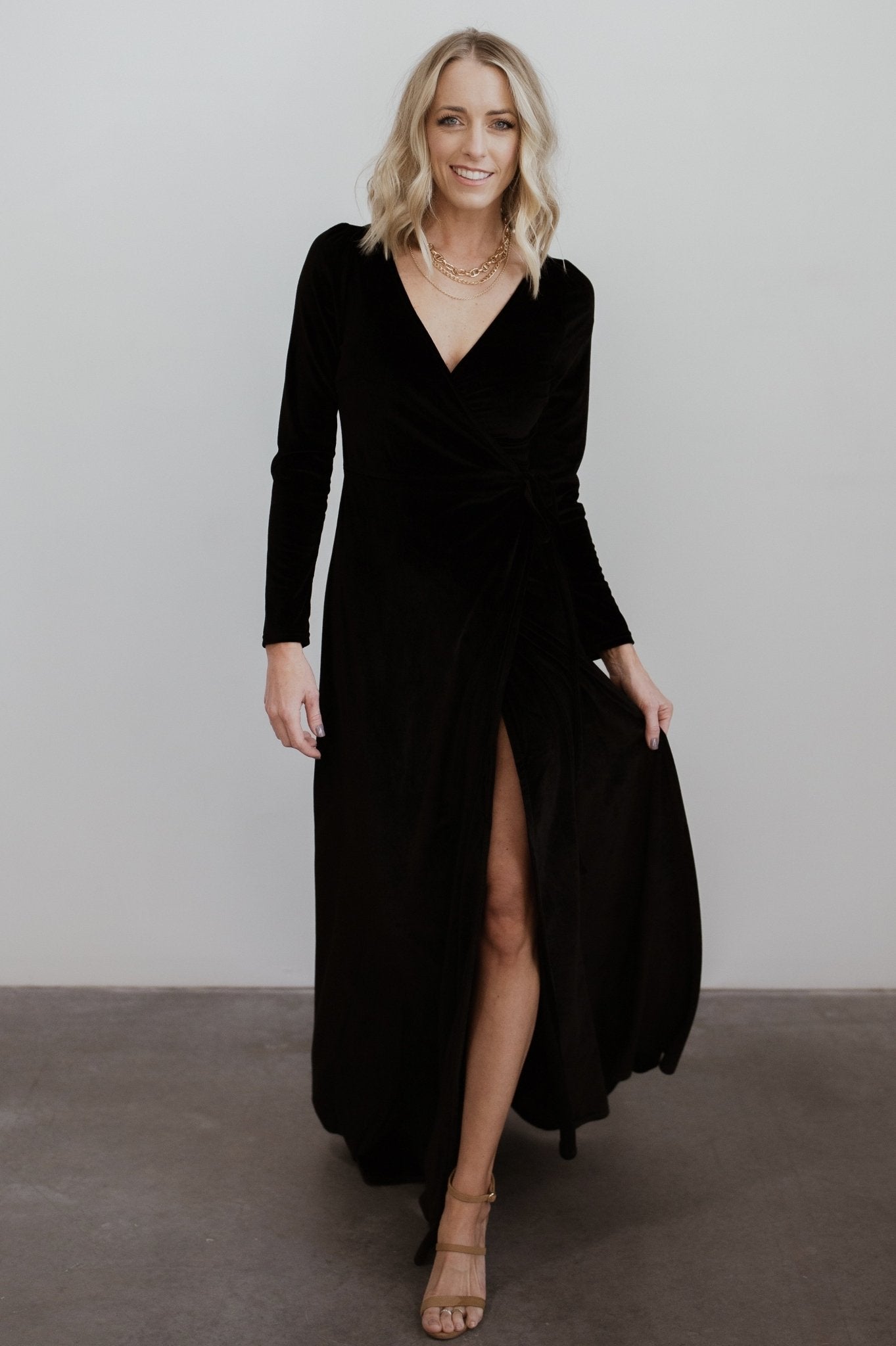 Esmerelda Velvet Wrap Maxi Dress | Black Quality Free Shipping