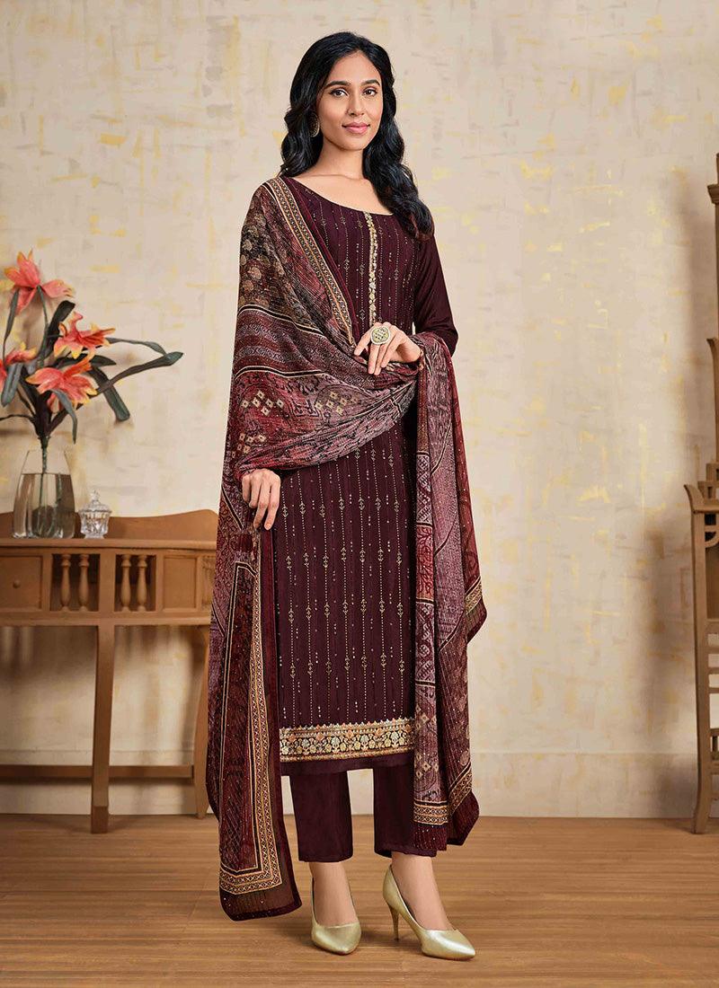 Maroon Color Chinnon Base Salwar Suit With Swarovski Work Cheap Sale Geniue Stockist