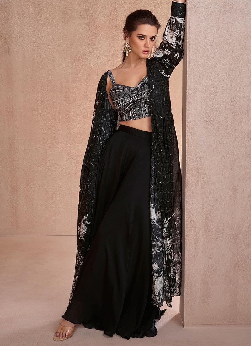 Black White Printed Sequins Embroidered Cape Style Top Palazzo Suit Pick A Best Cheap Pice