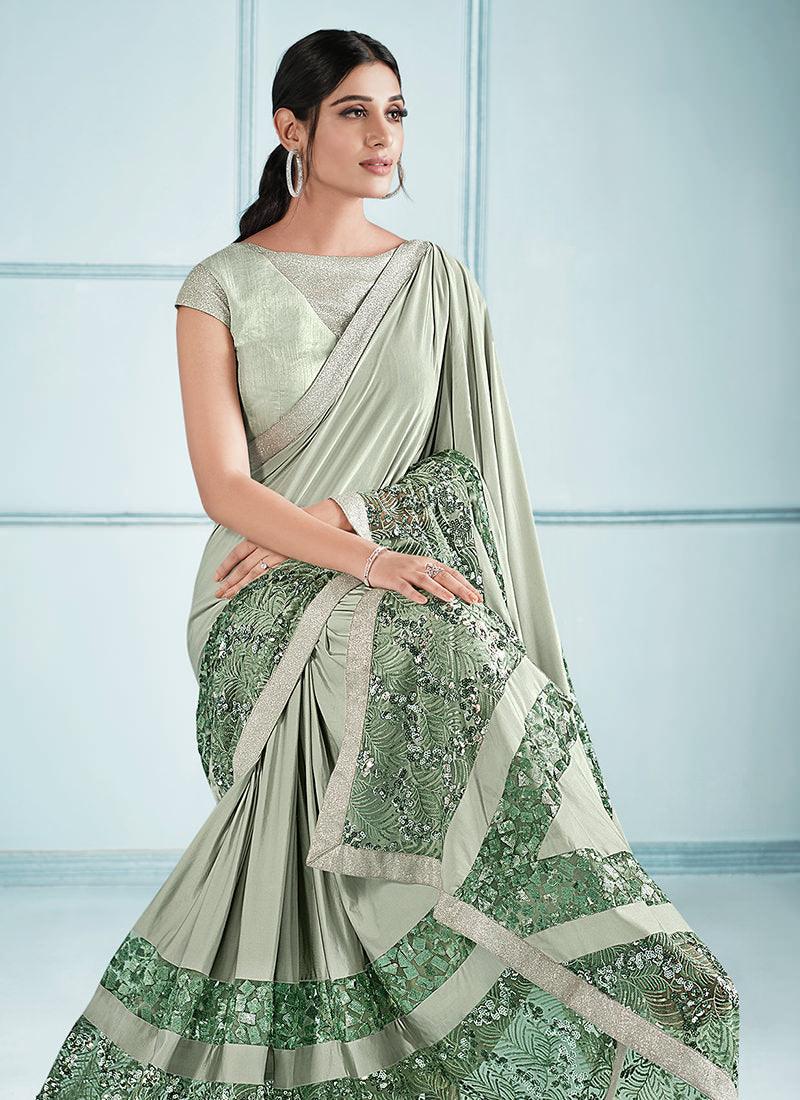 Lycra Fabric Light Green Wedding Saree Clearance Outlet