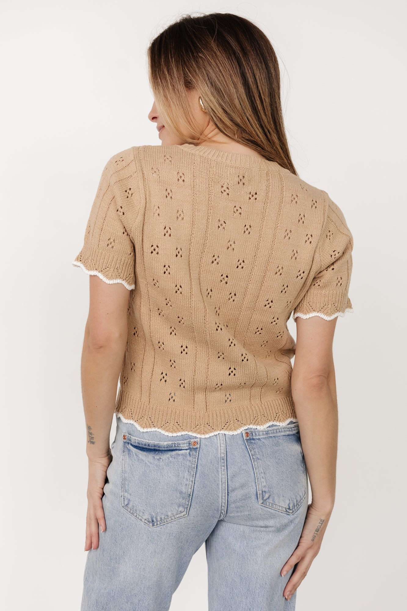 Britt Pointelle Knit Top | Natural + Ivory Discount Hot Sale