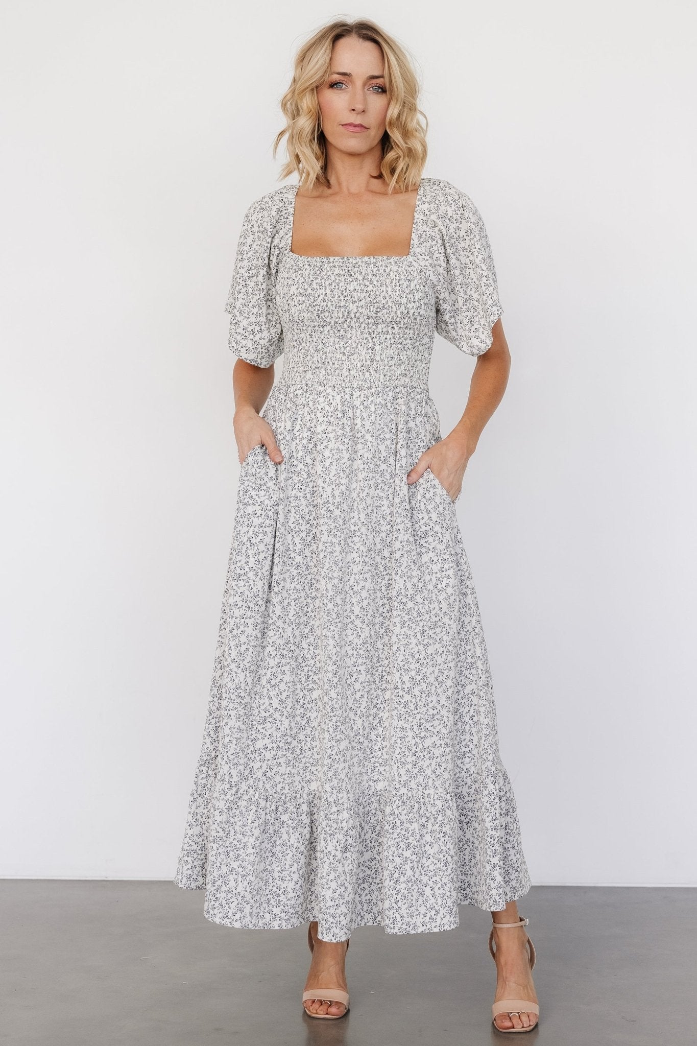 Cassis Smocked Midi Dress | Ivory + Black Floral Sale Geniue Stockist