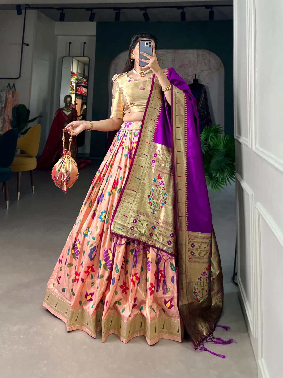 Paithani Jacquard Silk Weaving Zari Worked Lehenga Choli High Quality For Sale