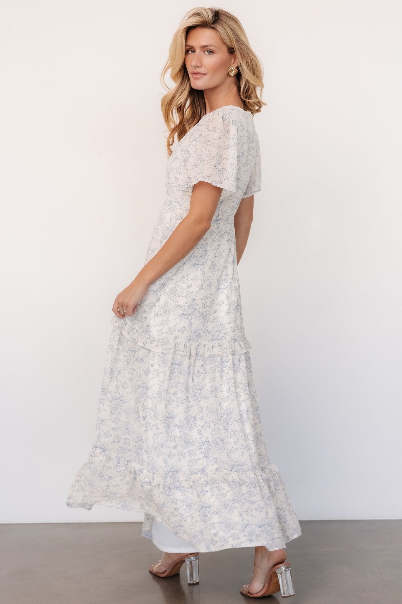 Audrey Deep V Maxi Dress | Off White + Blue Floral Cheap Official