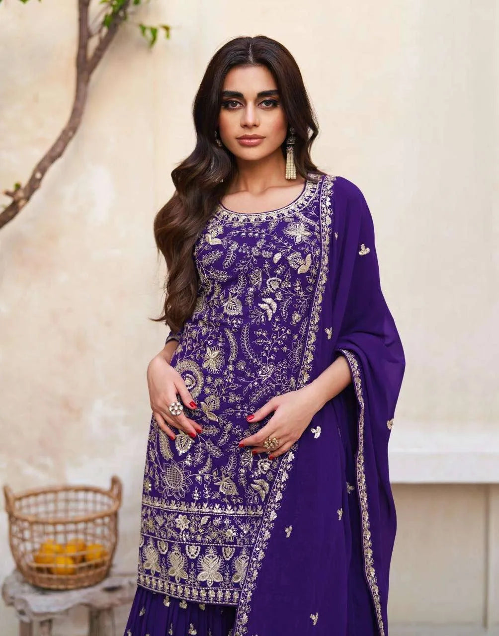 Charming Dark Purple Georgette Embroidered Sharara Suit Clearance 2025