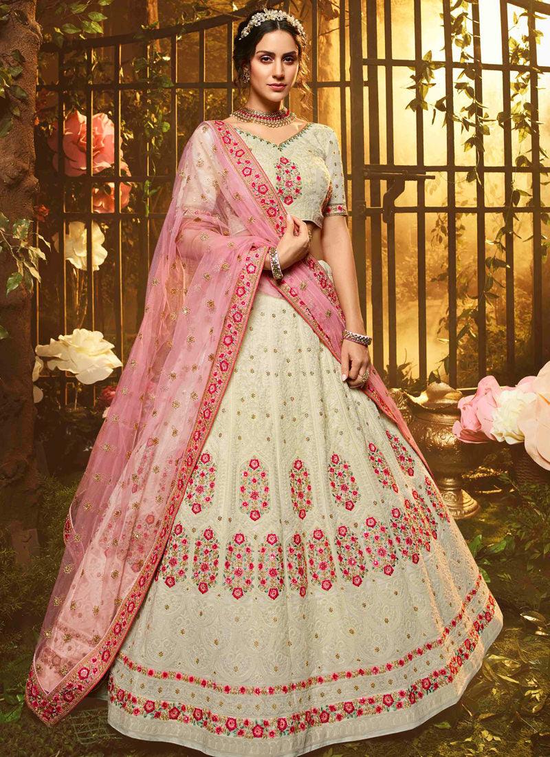 White Resham Sequins Georgette Flared Lehenga Choli Many Kinds Of Cheap Pice