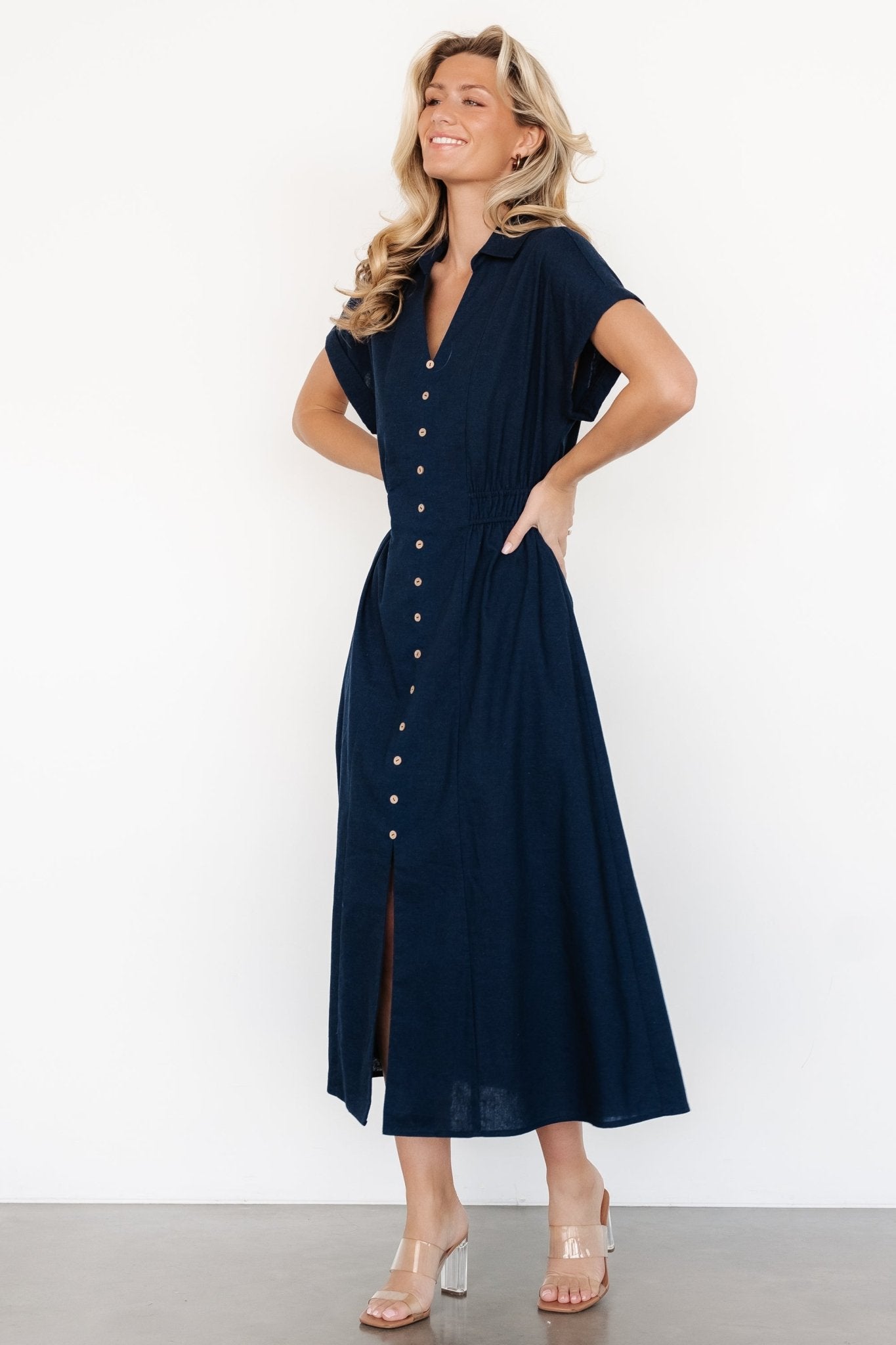 Larah Button Dress | Navy Blue Outlet Genuine