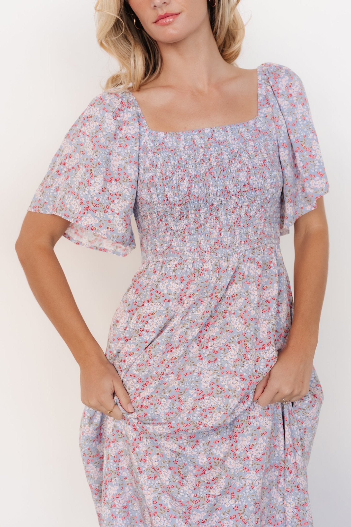 Lyssa Smocked Dress | Dusty Blue Floral Discount Explore