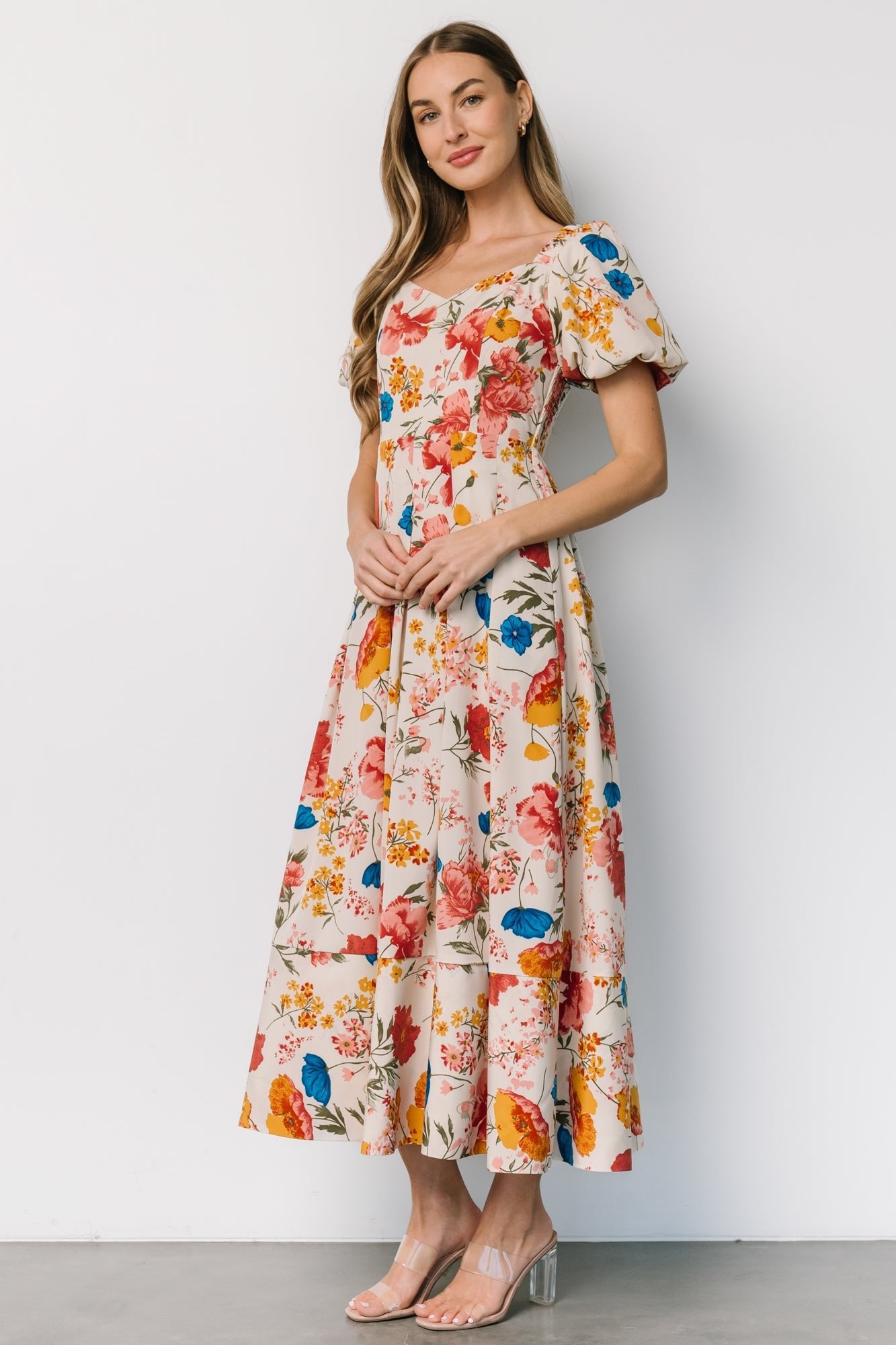 Greta Pleated Maxi Dress | Cream Multi Floral Best Wholesale