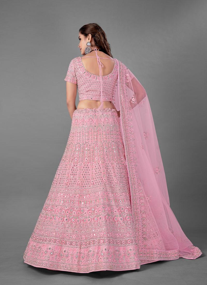 Elegant Look Soft Net Base Bridal Wear Pink Lehenga Choli Cheap Sale Inexpensive