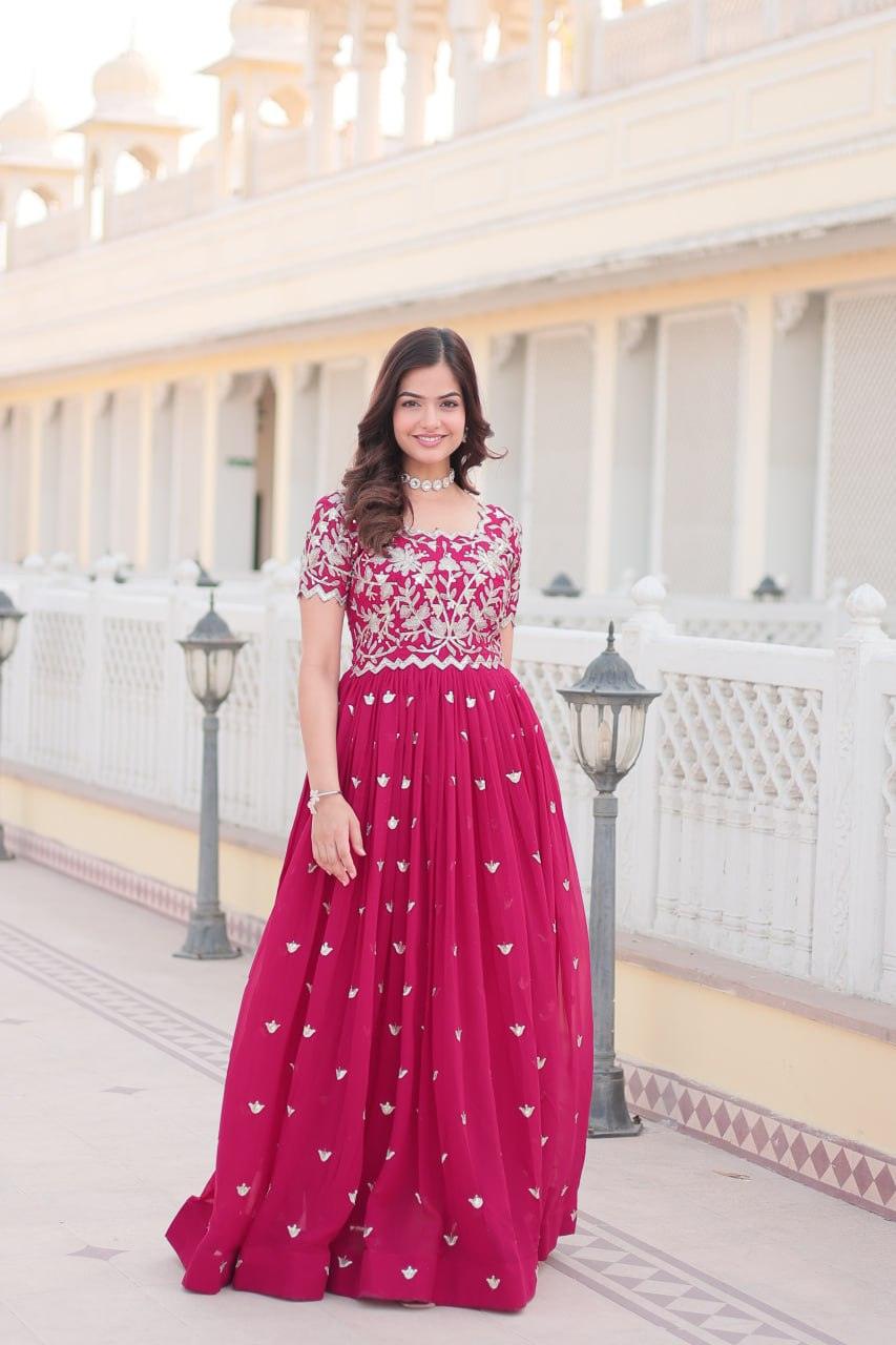 Adorable Faux Georgette Coding Sequins Worked Gown With Dupatta Where To Buy