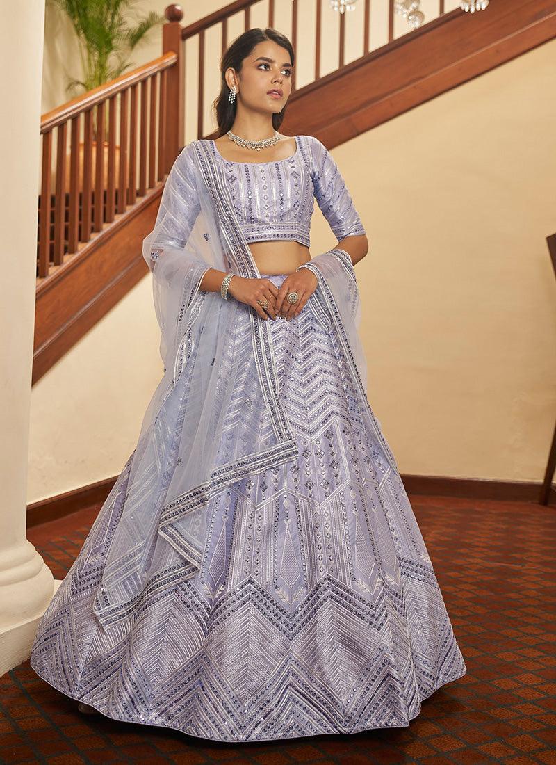 Light Blue Color Silk Material Lehenga With Resham Work Clearance Manchester