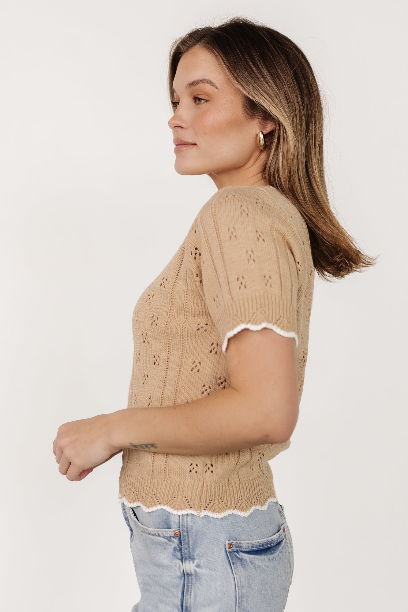 Britt Pointelle Knit Top | Natural + Ivory Discount Hot Sale