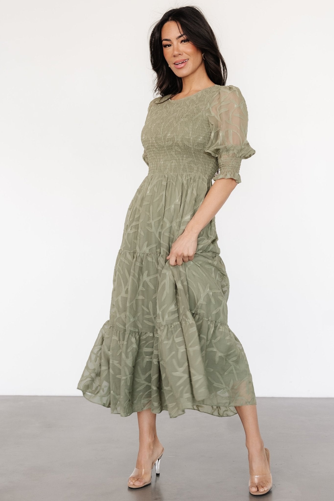 Nellie Smocked Midi Dress | Sage Green Clearance Great Deals