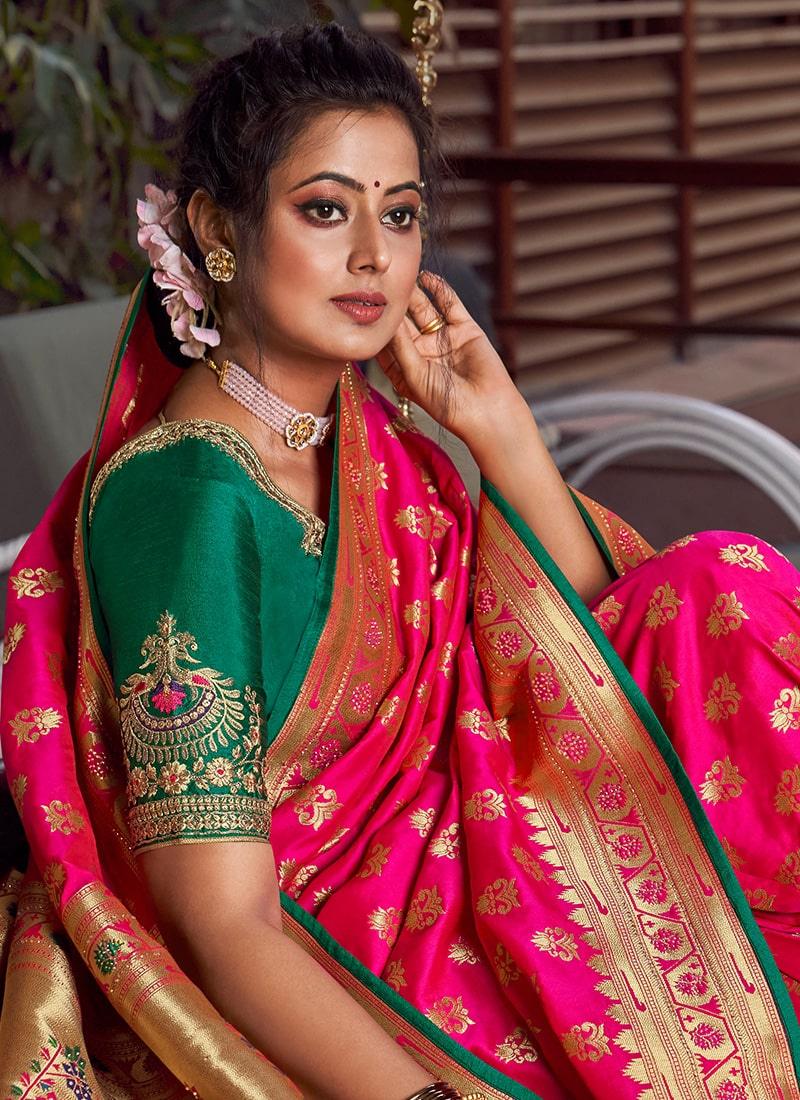 Pink Colored Silk Material Saree With Silk Weave And Stone Work Huge Surprise For Sale