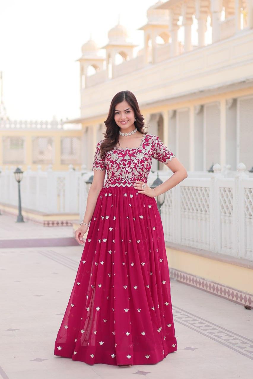 Adorable Faux Georgette Coding Sequins Worked Gown With Dupatta Where To Buy