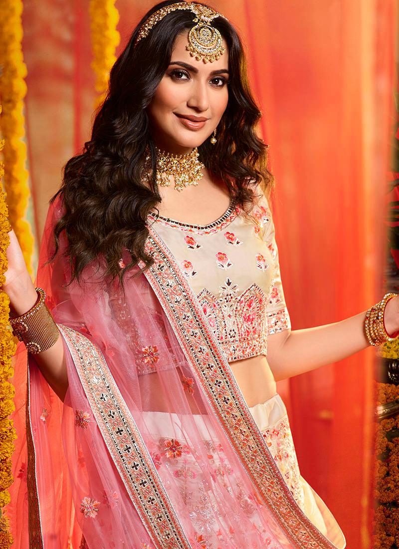 Spectacular White And Pink Organza Base Designer Lehenga Choli Sale Clearance