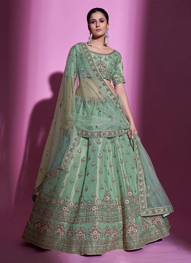 Pista Green Gota Silk Embroidered Heavy Lehenga Buy Cheap Best Pices