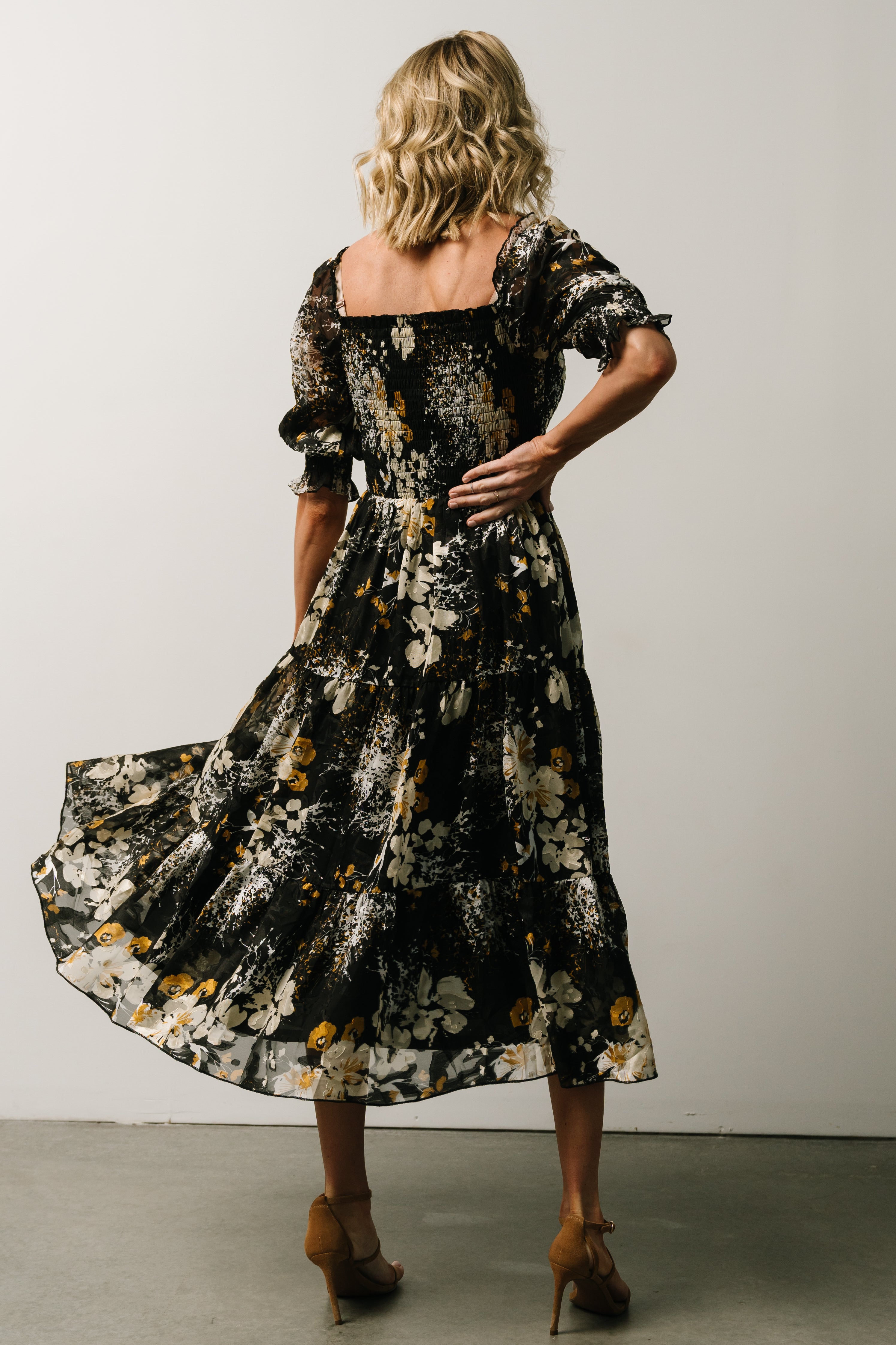 Fabian Jacquard Midi Dress | Black Floral Cheap Sale Shop