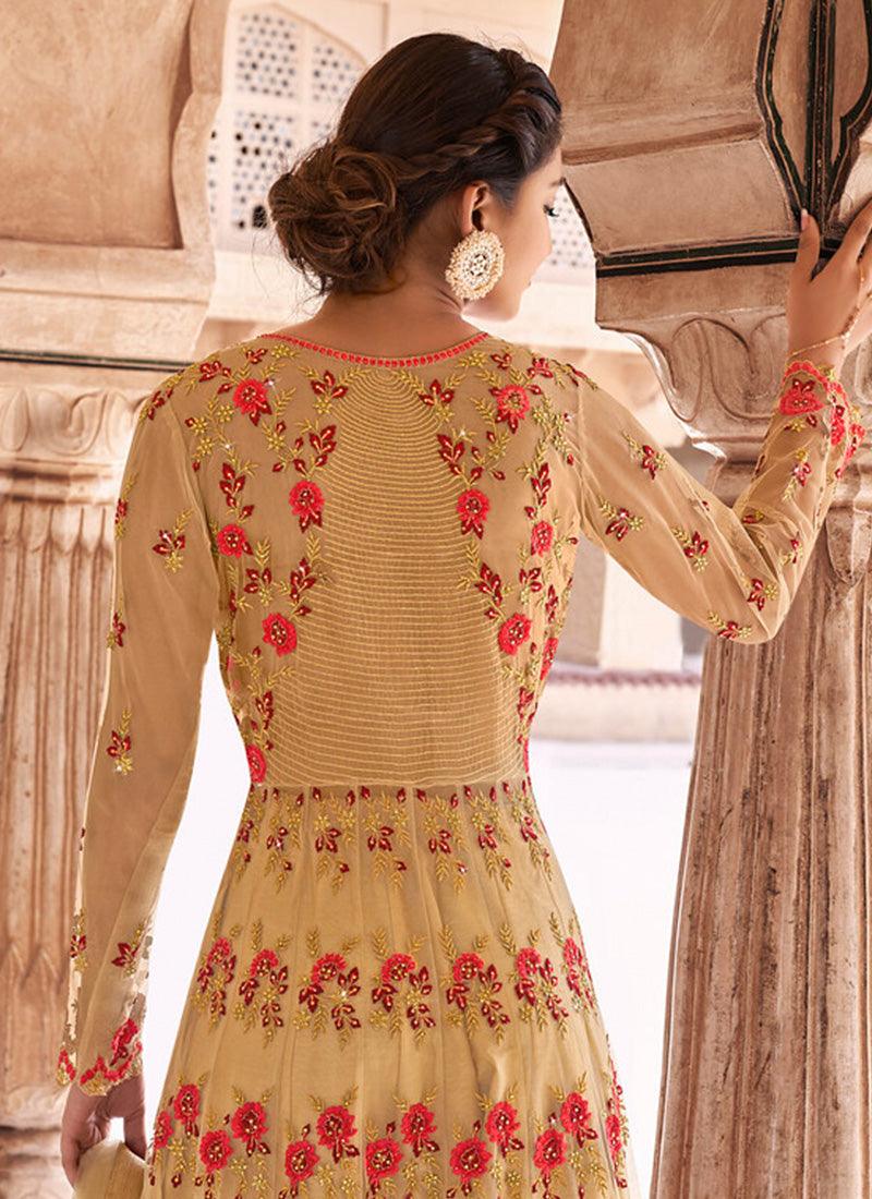 Light Beige Color Heavy Embroidered Swaroski Work Soft Net Base Gown Clearance Fashionable