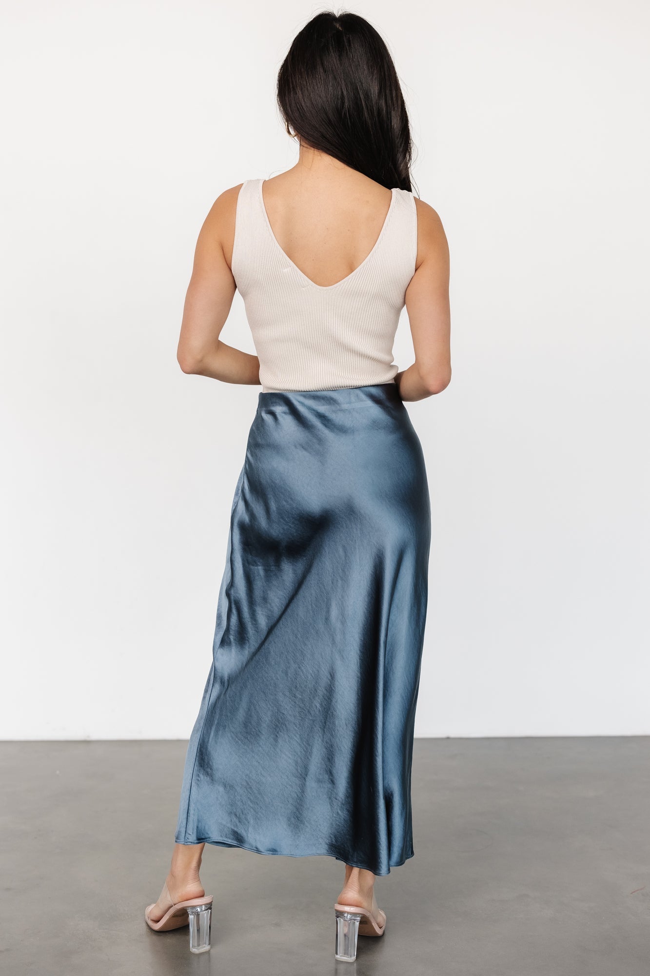 Celeste Satin Midi Skirt | Steel Blue Outlet Store Online