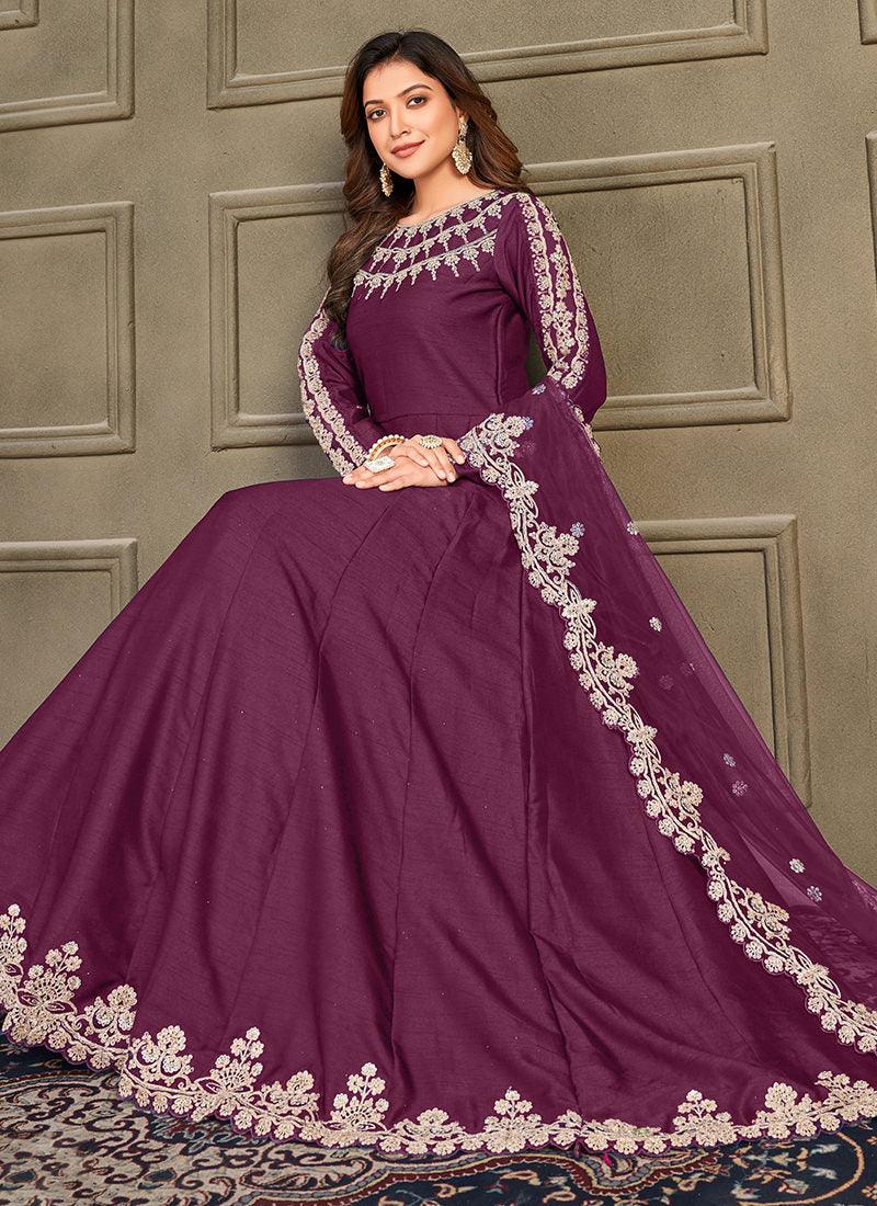 Art Silk Fabric Wine Indian Long Gown Cheap Sale The Cheapest