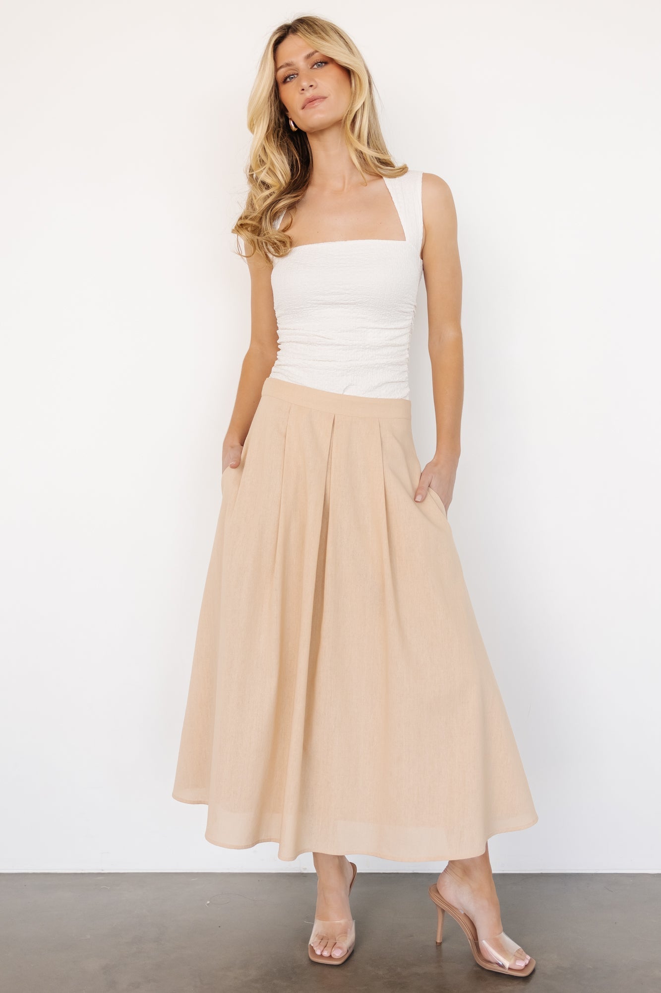 Katie Pleated Midi Skirt | Natural Clearance 2025 Unisex