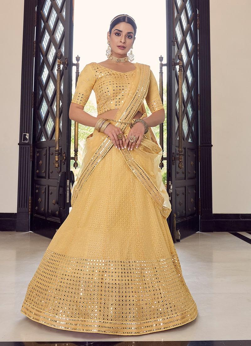 Yellow Color Georgette Material Lehenga Choli With Sequins Work Free Shipping For Sale