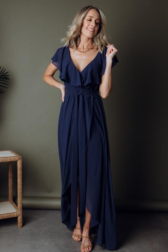 Katya Ruffle Maxi Dress | Navy Clearance Limited Edition