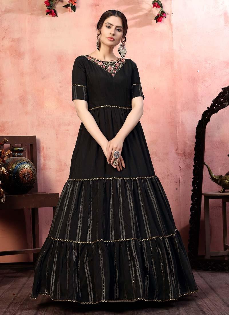 Glamorous Black Color Silk Fabric Designer Gown With Sequins Work Enjoy Cheap Online