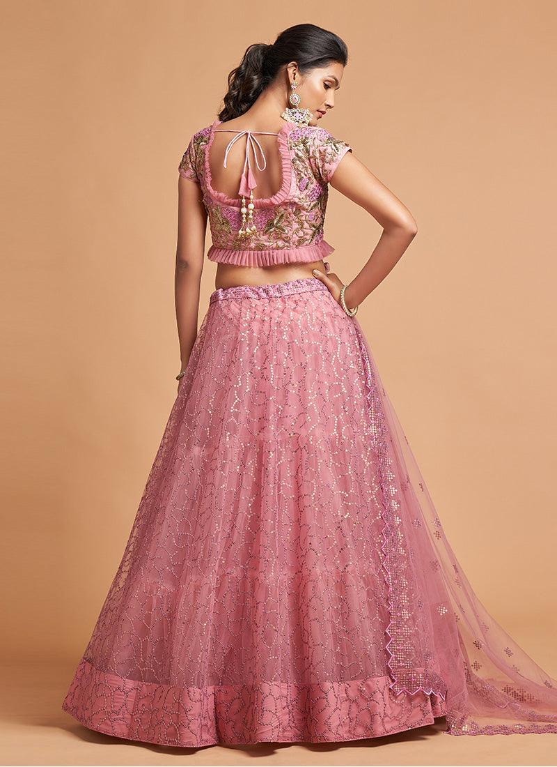 Blush Pink Color Sequined Lehenga With Zari And Resham Work Blouse Outlet Countdown Package