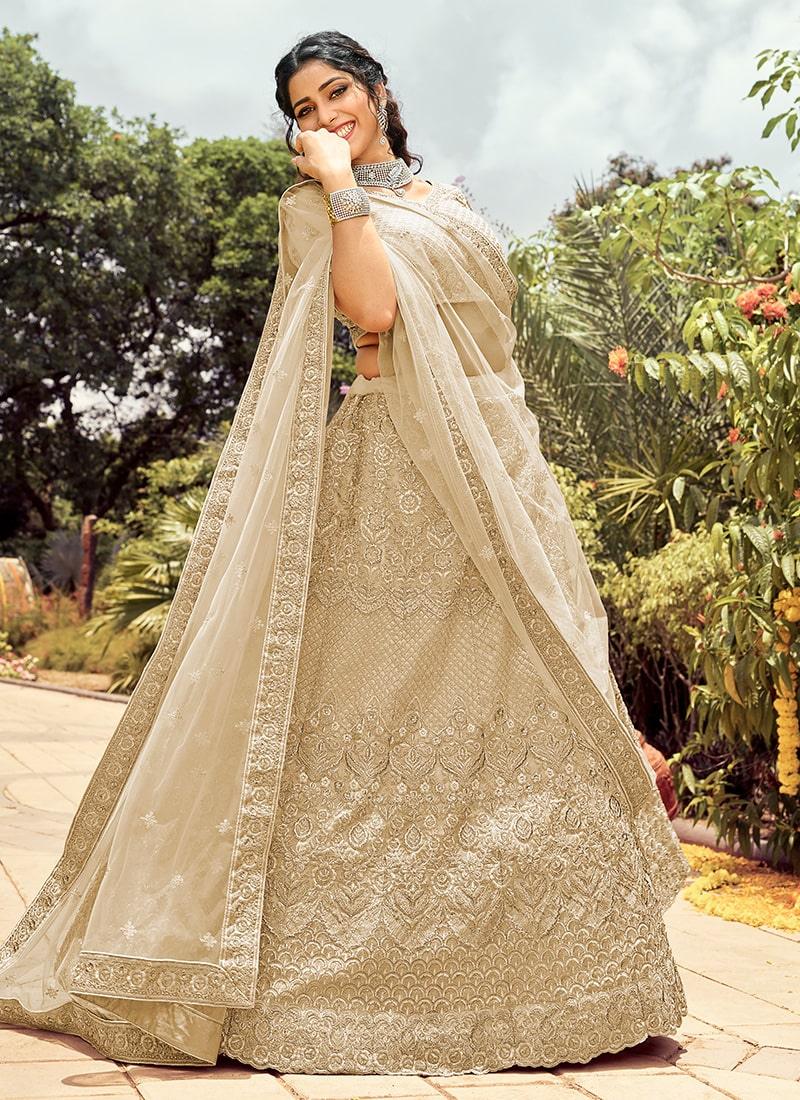 Beige Color Organza Material Lehenga With Zari And Dori Work Online Online Clearance