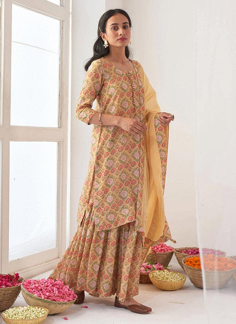 Digital Printed Yellow Pakistani Sharara Sale Clearance