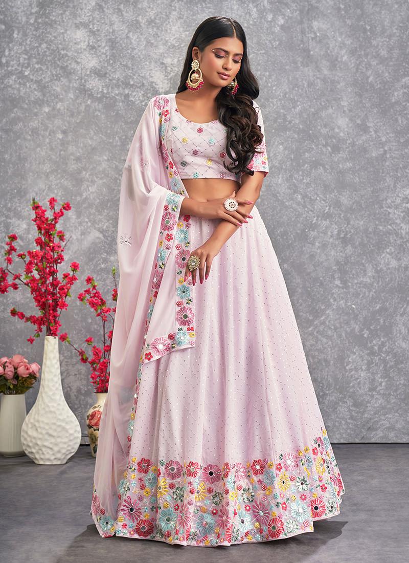 Thread With Sequins Pink Georgette Lehenga Outlet Amazing Pice