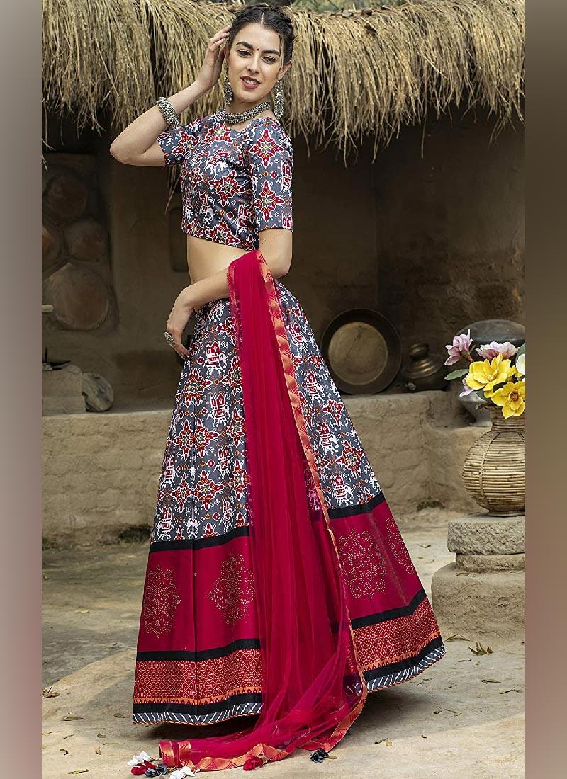 Eye-Captivating Grey And Pink Color Art Silk Base Printed Lehenga Choli Footlocker Finishline Online