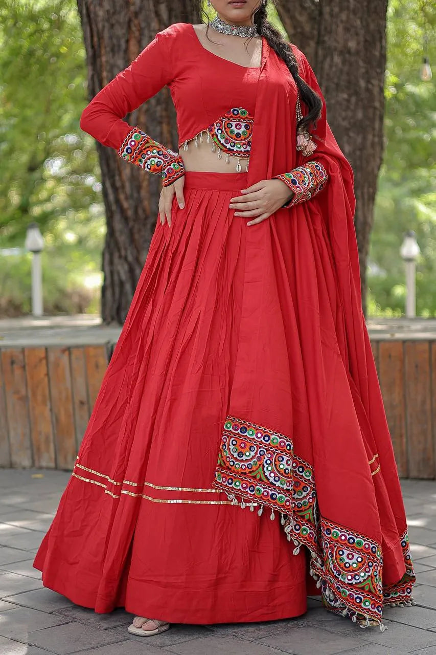 Red Rayon Gota Patti Worked Navratri Wear Lehenga Choli Set Cheap Visit