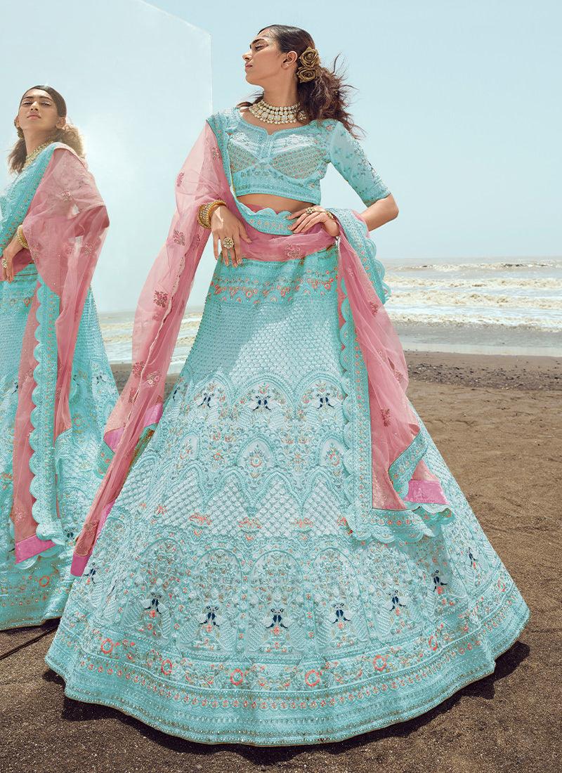 Bridesmaid Aqua Blue Chaniya Choli Discount Pay With Visa