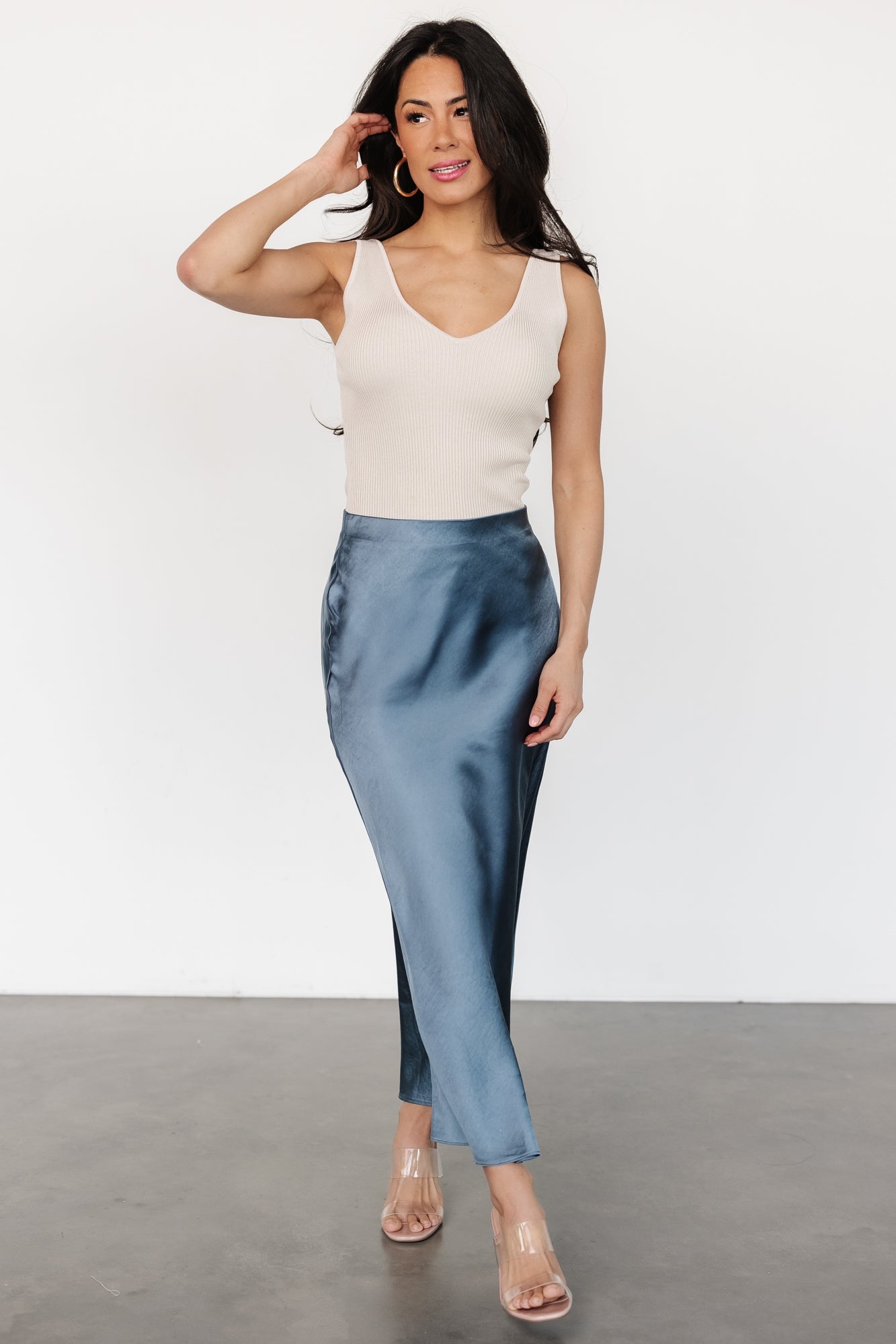 Celeste Satin Midi Skirt | Steel Blue Outlet Store Online